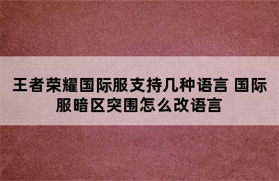 王者荣耀国际服支持几种语言 国际服暗区突围怎么改语言